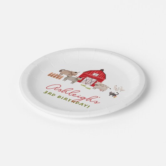 ファームアニマルズ納屋周囲の庭Bashバースデーパーティー ペーパープレート (アングル)