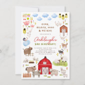 ファームアニマルズ納屋周囲の庭Bashバースデーパーティー 招待状 (正面)