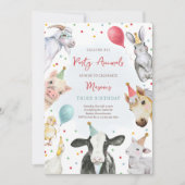 ファームアニマルズ誕生日ボーイ納屋周囲の庭誕生日パーティー 招待状 (正面)