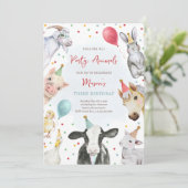 ファームアニマルズ誕生日ボーイ納屋周囲の庭誕生日パーティー 招待状 (スタンド正面)