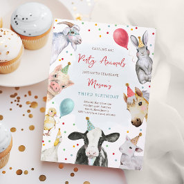 ファームアニマルズ誕生日ボーイ納屋周囲の庭誕生日パーティー 招待状