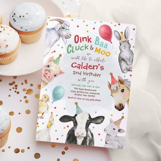 ファームアニマルズ誕生日ボーイ納屋周囲の庭誕生日パーティー 招待状