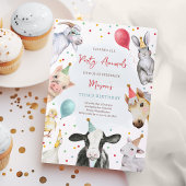 ファームアニマルズ誕生日ボーイ納屋周囲の庭誕生日パーティー 招待状