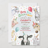 ファームアニマルズ誕生日ボーイ納屋周囲の庭誕生日パーティー 招待状 (正面)