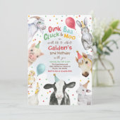 ファームアニマルズ誕生日ボーイ納屋周囲の庭誕生日パーティー 招待状 (スタンド正面)