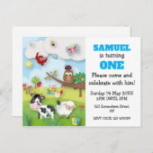 ファームアニマルズ誕生日招待状 ポストカード (正面/裏面)