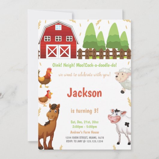 ファームアニマルズ誕生日招待状 招待状 (正面)