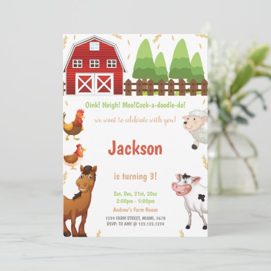 ファームアニマルズ誕生日招待状 招待状 (スタンド正面)