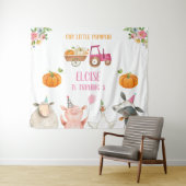 ファームアニマルズ誕生日納屋周囲の庭カボチャ秋バナー タペストリー (インサイチュ(横))