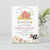 ファームアニマルズ誕生日納屋周囲の庭モダン招待状 招待状 (スタンド正面)