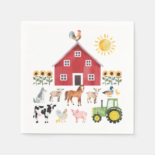 ファームアニマルズ誕生日 スタンダードカクテルナプキン (正面)