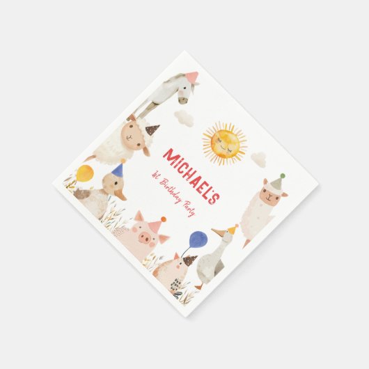 ファームアニマルズ誕生日 スタンダードカクテルナプキン (角)