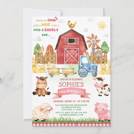 ファームアニマルズ誕生日 招待状 (正面)