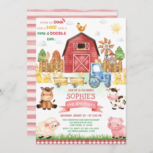ファームアニマルズ誕生日 招待状 (正面/裏面)