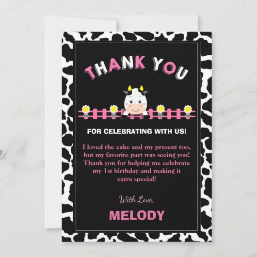 ファームアニマルズ1st誕生日パーティーガール納屋周囲の庭ピンク サンキューカード (正面)