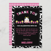 ファームアニマルズ1st誕生日パーティーガール納屋周囲の庭ピンク サンキューカード (正面/裏面)