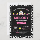 ファームアニマルズ1st誕生日パーティーガール納屋周囲の庭ピンク 招待状 (正面)