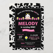 ファームアニマルズ1st誕生日パーティーガール納屋周囲の庭ピンク 招待状 (正面/裏面)