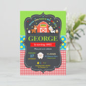 ファームアニマルズ1st誕生日パーティーボーイ納屋周囲の庭 招待状 (スタンド正面)