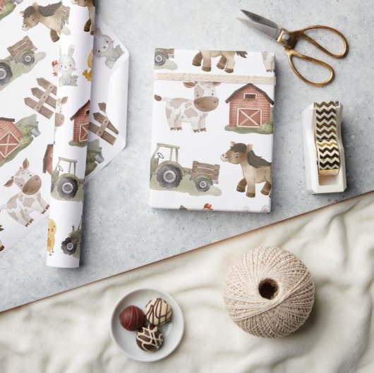 ファームアニマルズ1st誕生日パーティー ラッピングペーパー (クラフト)