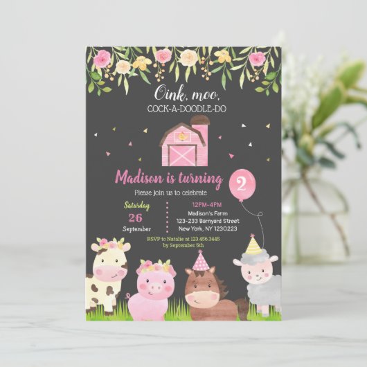 ファームアニマルズ2nd誕生日パーティの招待状ガール 招待状 (スタンド正面)