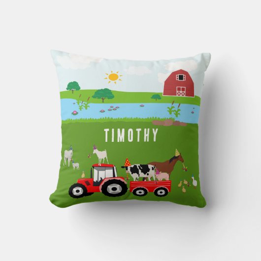 ファームアニマルズ&レッドトラクターバースデーパーティーテーマ クッション (正面)