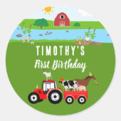 ファームアニマルズ&レッドトラクターバースデーパーティーテーマ ラウンドシール (正面)
