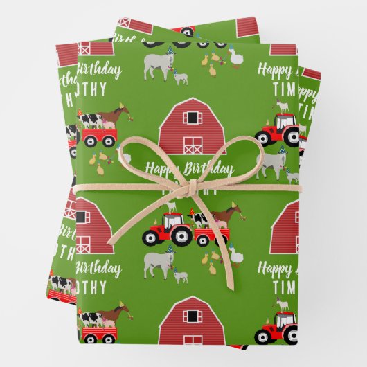 ファームアニマルズ&レッドトラクターバースデーパーティーテーマ ラッピングペーパーシート (インサイチュ)