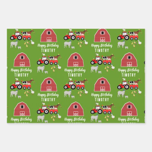 ファームアニマルズ&レッドトラクターバースデーパーティーテーマ ラッピングペーパーシート (正面)