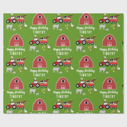 ファームアニマルズ&レッドトラクターバースデーパーティーテーマ ラッピングペーパー (フラット)