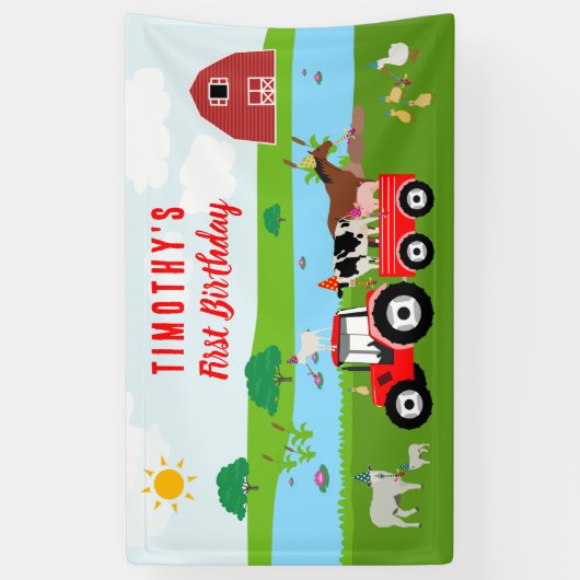ファームアニマルズ&レッドトラクターバースデーパーティーテーマ 横断幕 (縦)
