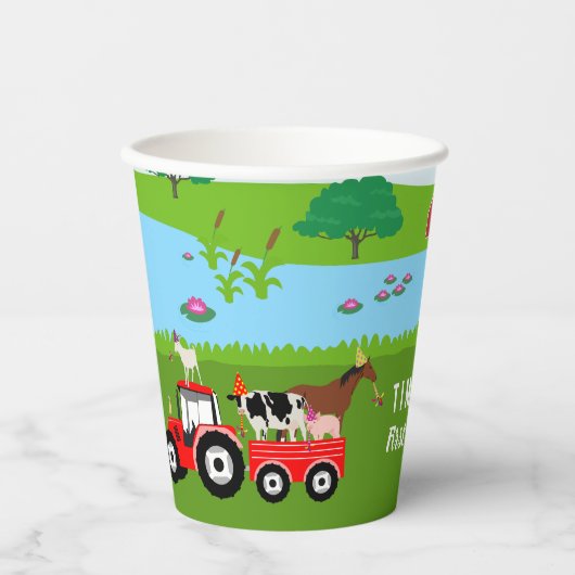 ファームアニマルズ&レッドトラクターバースデーパーティーテーマ 紙コップ (正面)