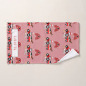 ファームアニマルズ&レッドトラクター納屋周囲の庭ガールズパターン バスタオルセット (ハンドタオル)