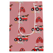 ファームアニマルズ&レッドトラクター納屋周囲の庭ガールズパターン ミディアムペーパーバッグ (裏面)