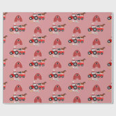 ファームアニマルズ&レッドトラクター納屋周囲の庭ガールズパターン ラッピングペーパー (フラット)