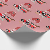 ファームアニマルズ&レッドトラクター納屋周囲の庭ガールズパターン ラッピングペーパー (角)