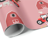 ファームアニマルズ&レッドトラクター納屋周囲の庭ガールズパターン ラッピングペーパー (ロールコーナー)