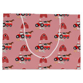 ファームアニマルズ&レッドトラクター納屋周囲の庭ガールズパターン ラージペーパーバッグ (裏面)