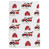 ファームアニマルズ&レッドトラクター納屋周囲の庭パターン ミディアムペーパーバッグ (正面)