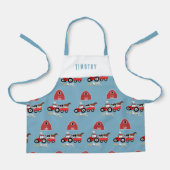 ファームアニマルズ&レッドトラクター納屋周囲の庭ボーイズパターン エプロン (正面)