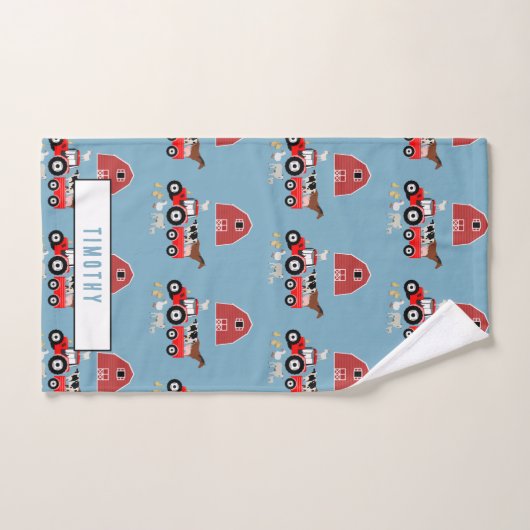 ファームアニマルズ&レッドトラクター納屋周囲の庭ボーイズパターン バスタオルセット (ハンドタオル)