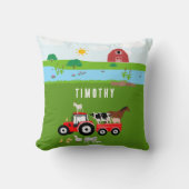 ファームアニマルズ&レッドトラクター納屋周囲の庭名前をカスタムする クッション (正面)