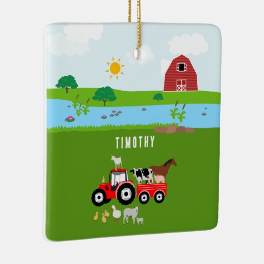 ファームアニマルズ&レッドトラクター納屋周囲の庭名前をカスタムする セラミックオーナメント (右)