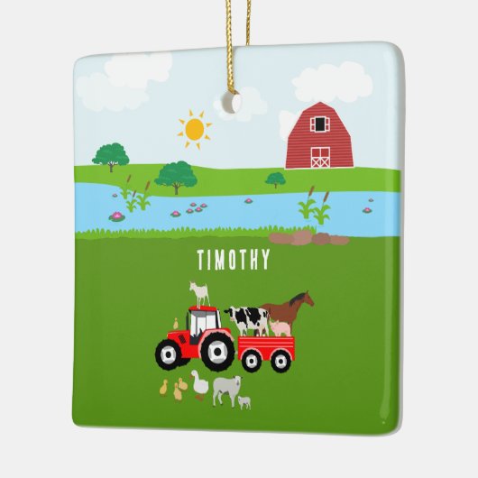 ファームアニマルズ&レッドトラクター納屋周囲の庭名前をカスタムする セラミックオーナメント (左)