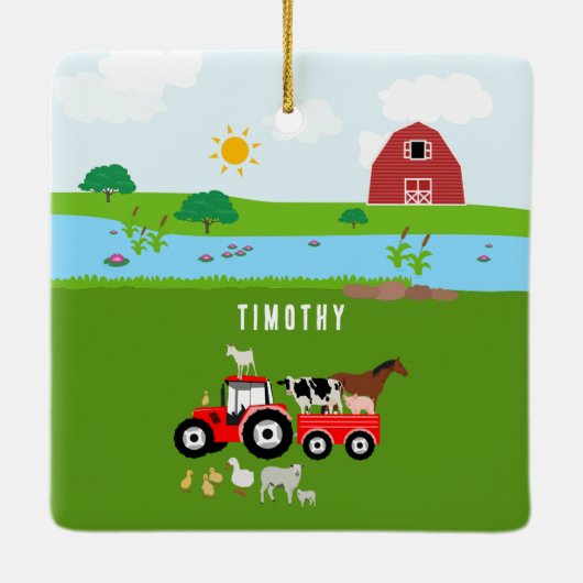 ファームアニマルズ&レッドトラクター納屋周囲の庭名前をカスタムする セラミックオーナメント (裏面)