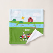 ファームアニマルズ&レッドトラクター納屋周囲の庭名前をカスタムする バスタオルセット (ウォッシュタオル)
