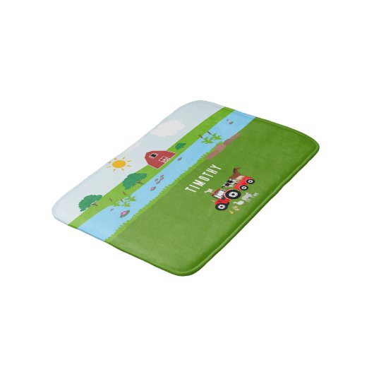 ファームアニマルズ&レッドトラクター納屋周囲の庭名前をカスタムする バスマット (アングル)