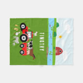 ファームアニマルズ&レッドトラクター納屋周囲の庭名前をカスタムする フリースブランケット (正面(横))