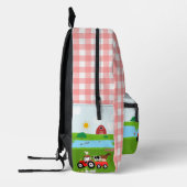 ファームアニマルズ&レッドトラクター納屋周囲の庭名前をカスタムする プリントバックパック (左)