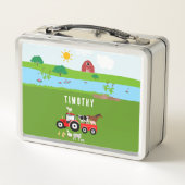 ファームアニマルズ&レッドトラクター納屋周囲の庭名前をカスタムする メタルランチボックス (裏面)